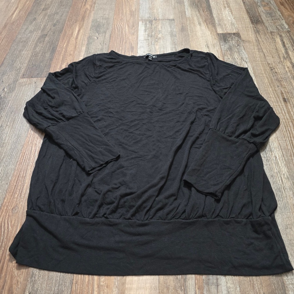 Lane Bryant Top Womens 18/20 Black Long Sleeve Puff Cuff Banded Hem Blouson